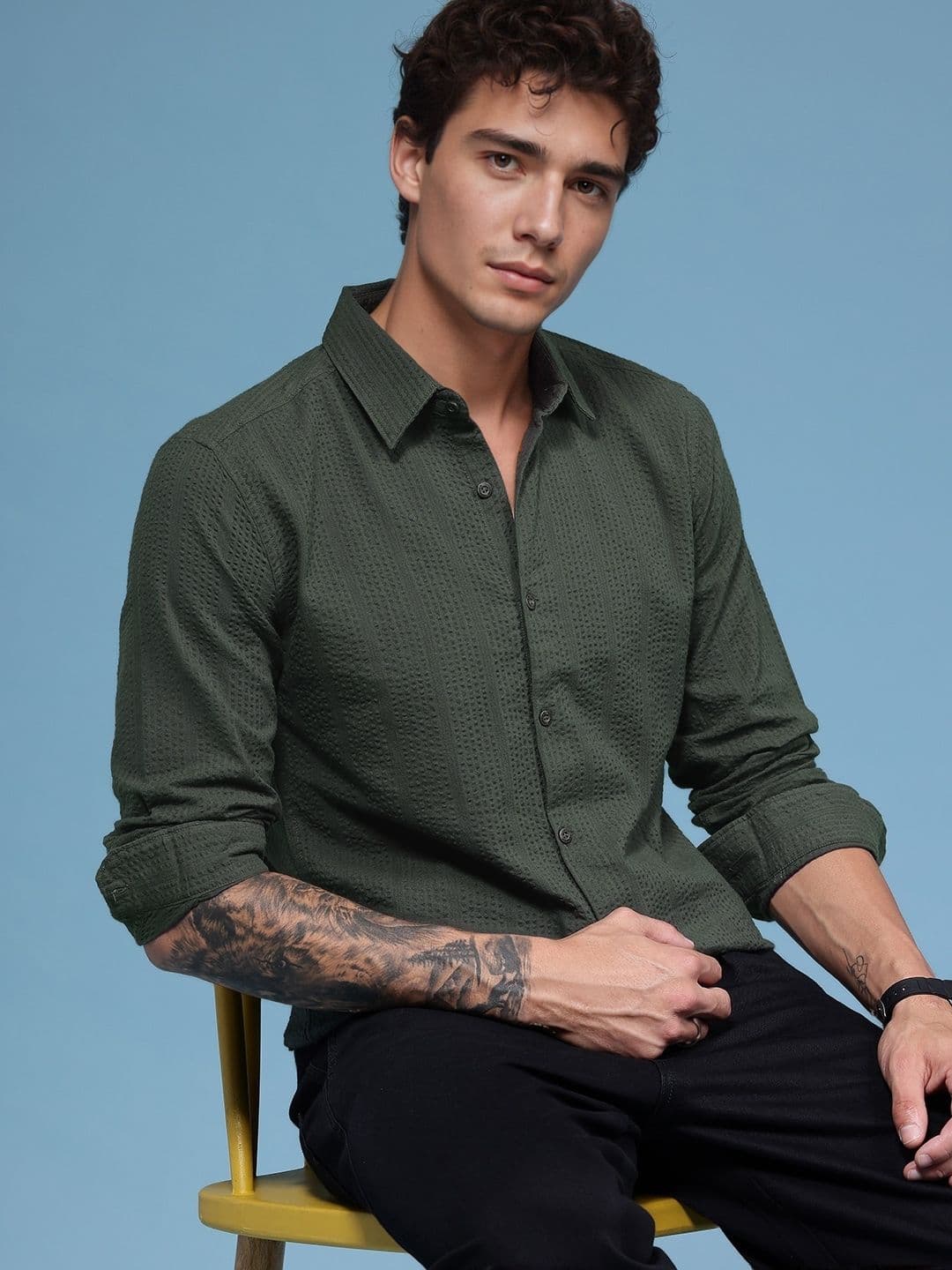 HERE&NOW Slim Fit Seersucker Pure Cotton Casual Shirt - view 1