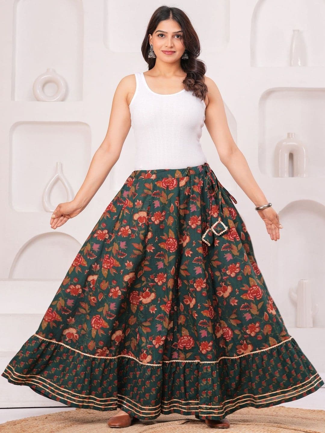 Maquien Printed Cotton Blend Maxi Flared Skirts - view 1