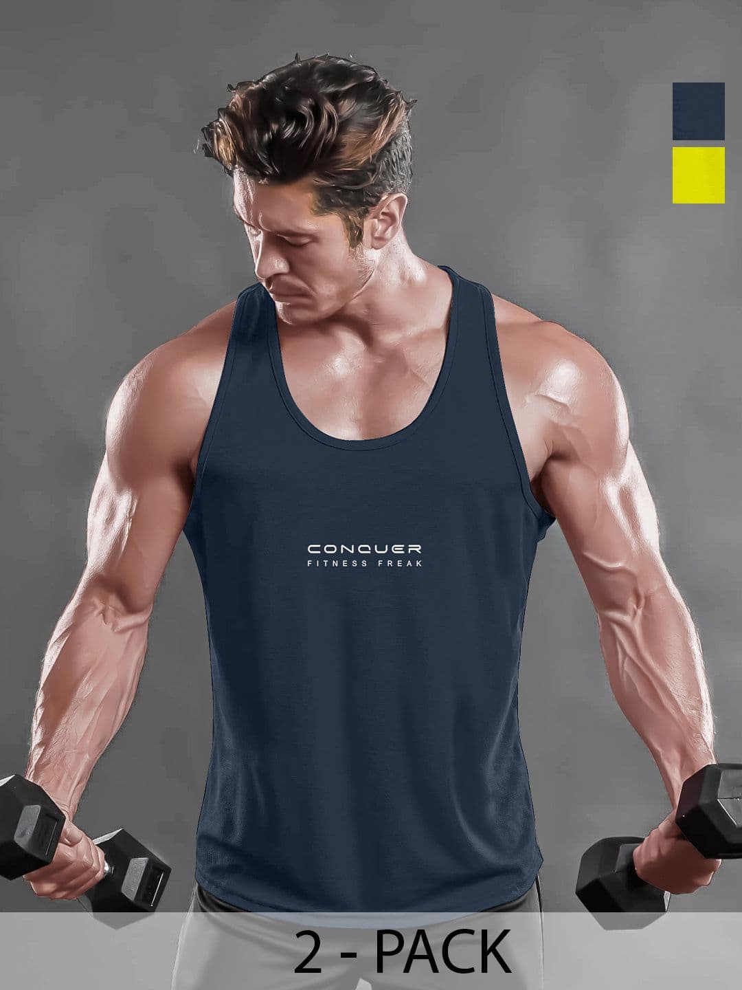 JUMPCUTS Pack Of 2 Printed Scoop Neck Gym Vests