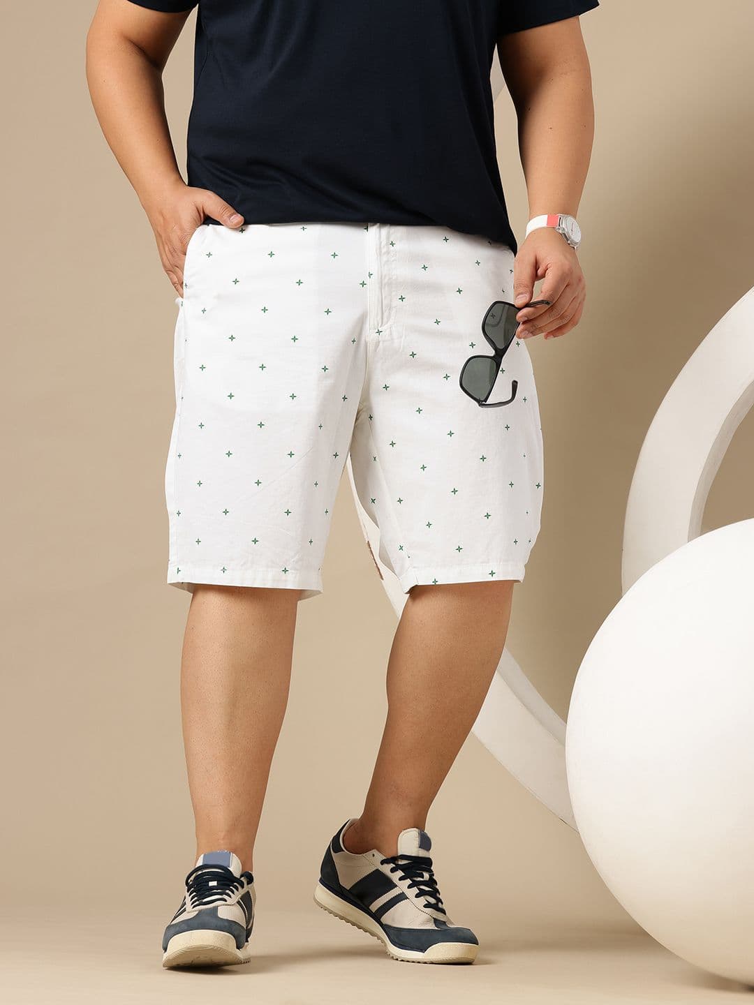 Sztori Men Plus Size Pure Cotton Geometric Printed Chino Shorts - view 1