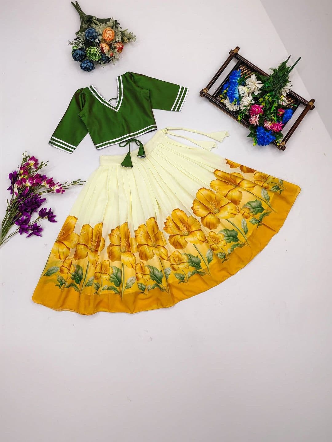BAESD Girls Tie and Dye Semi-Stitched Lehenga Choli - view 1