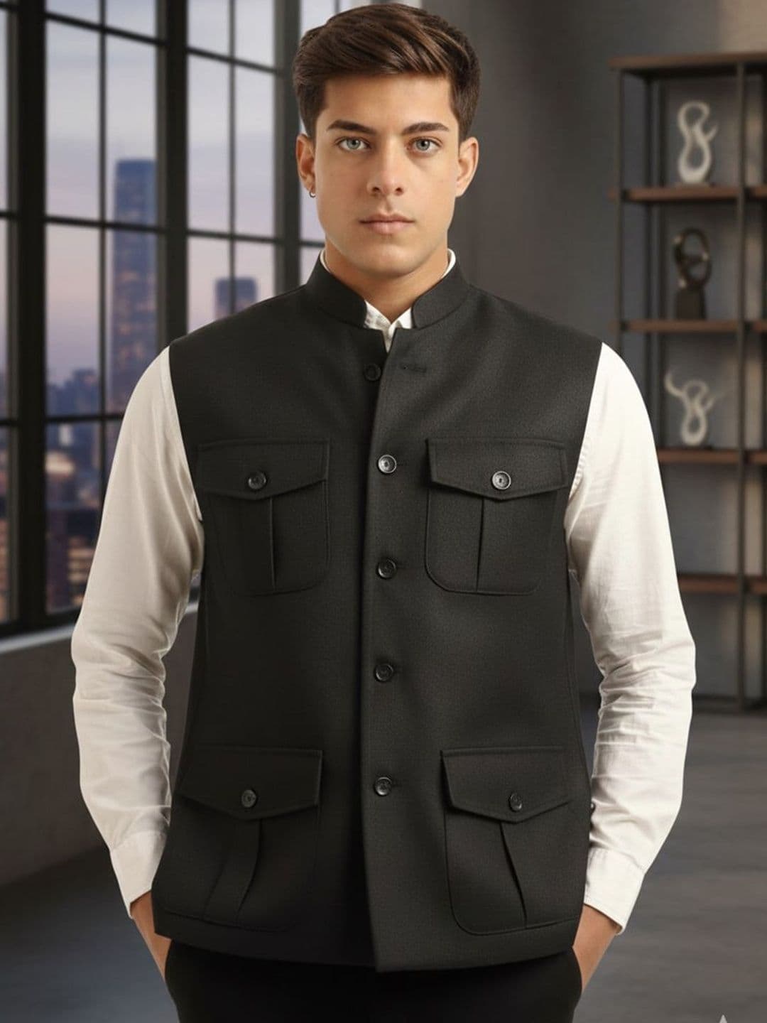 URBAN KANYA Cotton Mandarin Collar Nehru Jackets - view 1