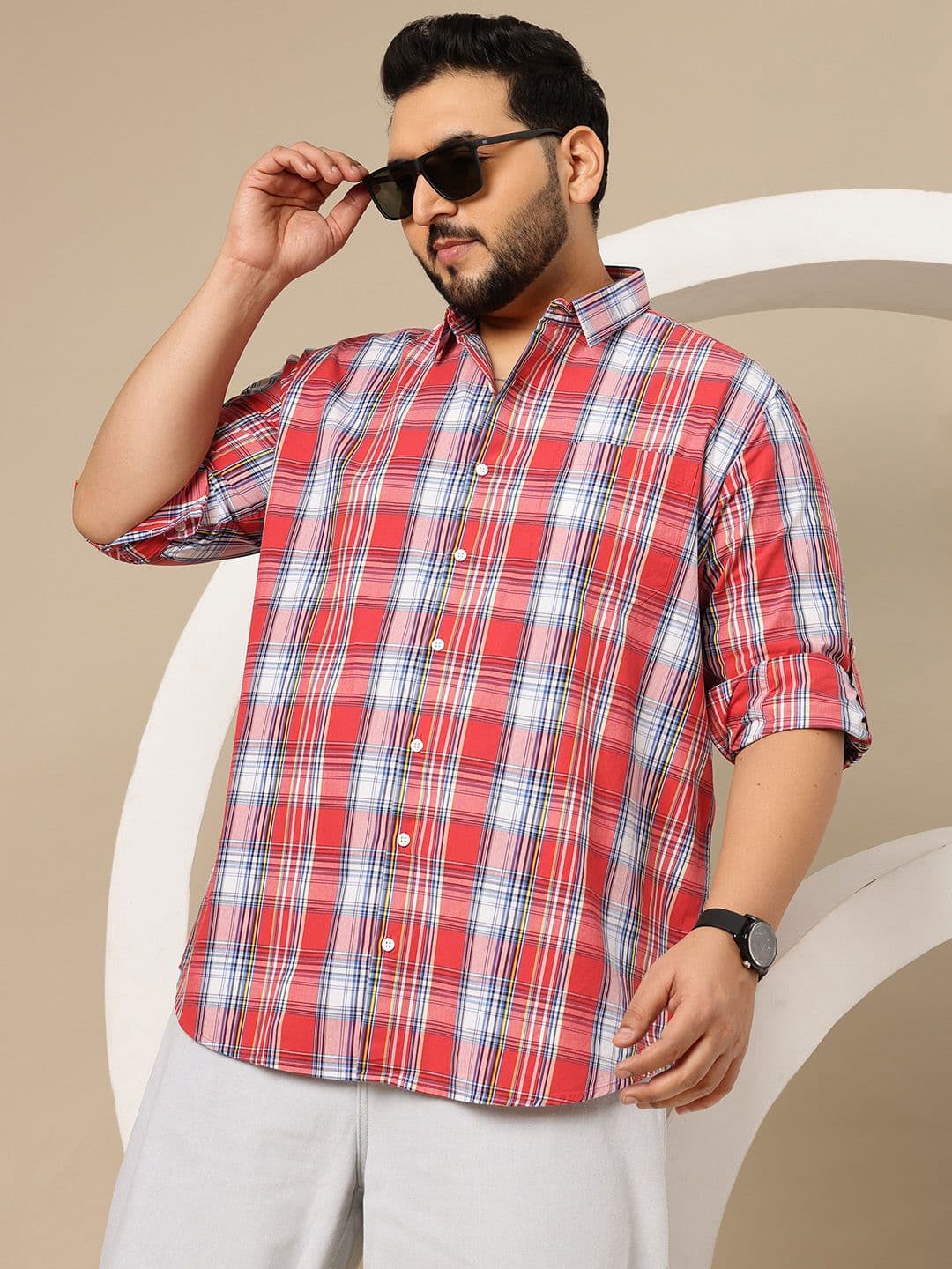 Sztori Plus Size Pure Cotton Premium Tartan Checked Casual Shirt - view 1
