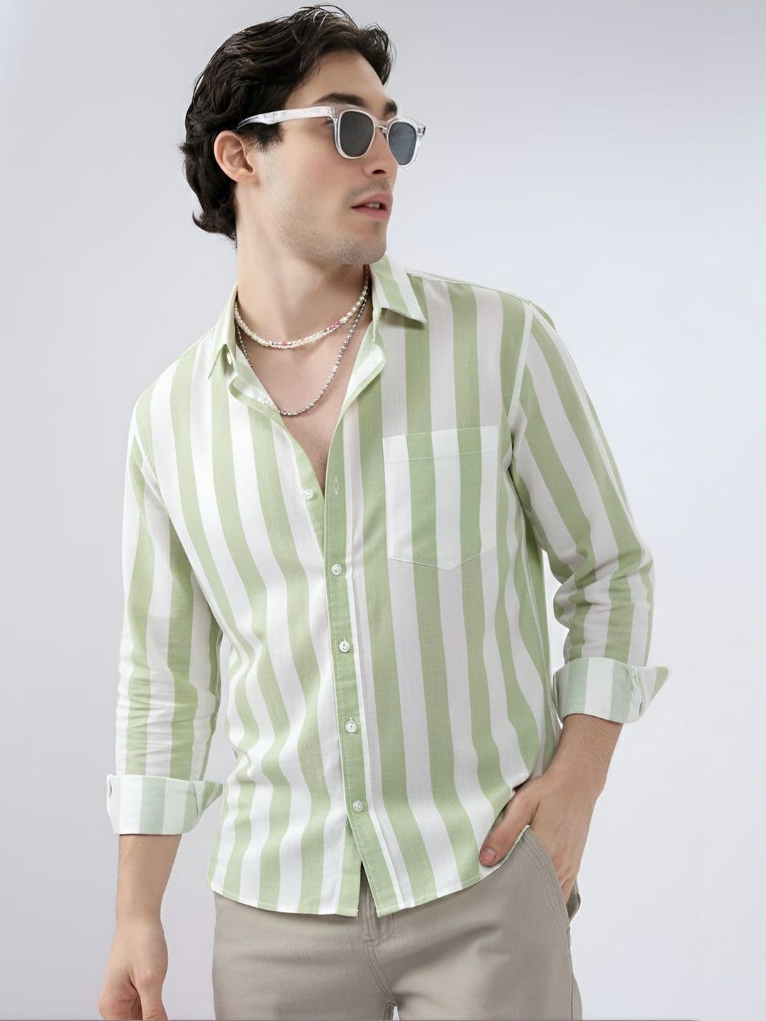 EIGHTEEN UP Men Classic Slim Fit Striped Casual Shirt - view 1