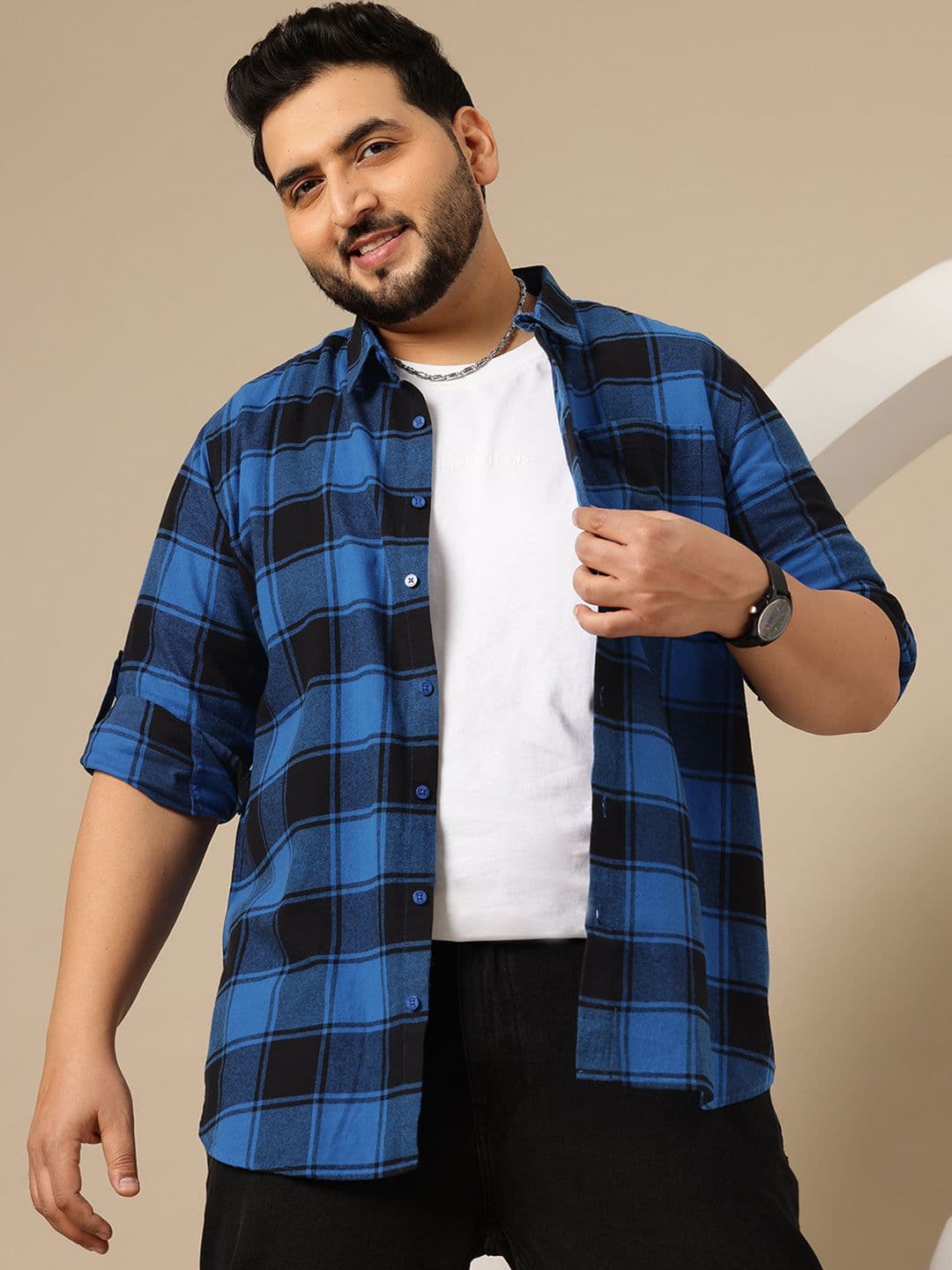 Sztori Plus Size Pure Cotton Premium Tartan Checked Casual Shirt - view 1