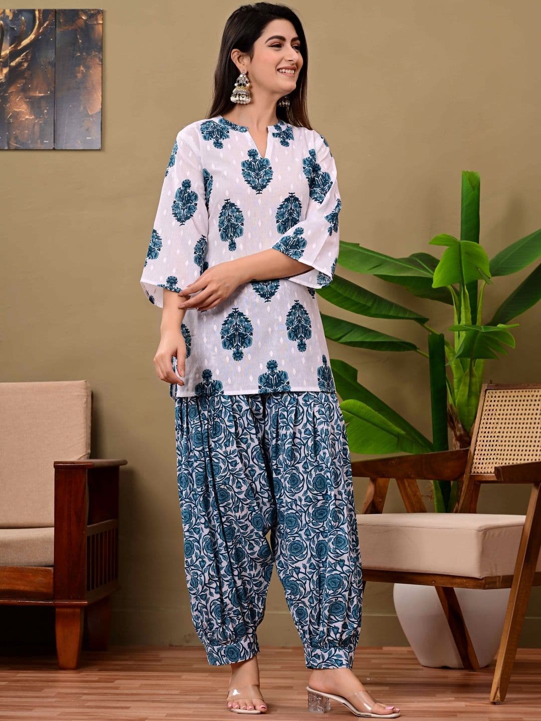 AAYUFAB Women Ethnic Motifs Printed Regular Pure Cotton Kurta with Patiala - view 1