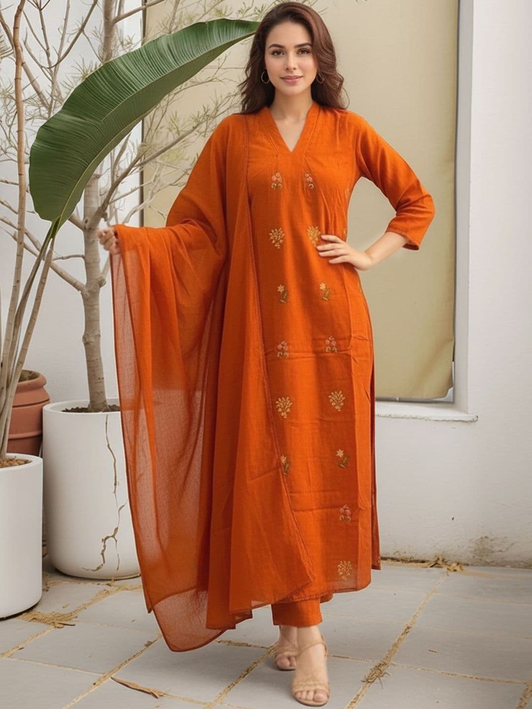 SZN Women Embroidered Regular Thread Work Kurta with Trousers & With Dupatta - view 1