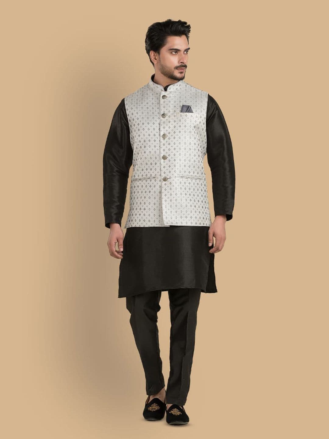 TRENDS OF ETHNIC Woven Design Mandarin Collar Nehru Jacket - view 1
