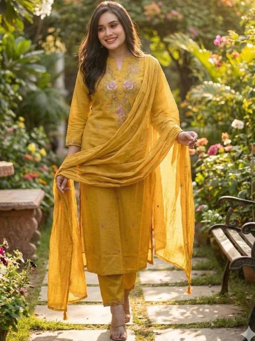 Kethi Fashion Women Ethnic Motifs Embroidered Regular Thread Work Kurta with Trousers & With Dupatta - view 1