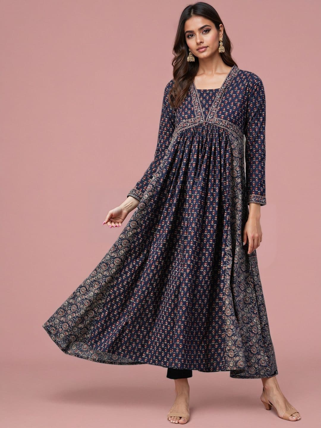 KALINI Women Floral Printed Pure Cotton Anarkali Kurta - view 1