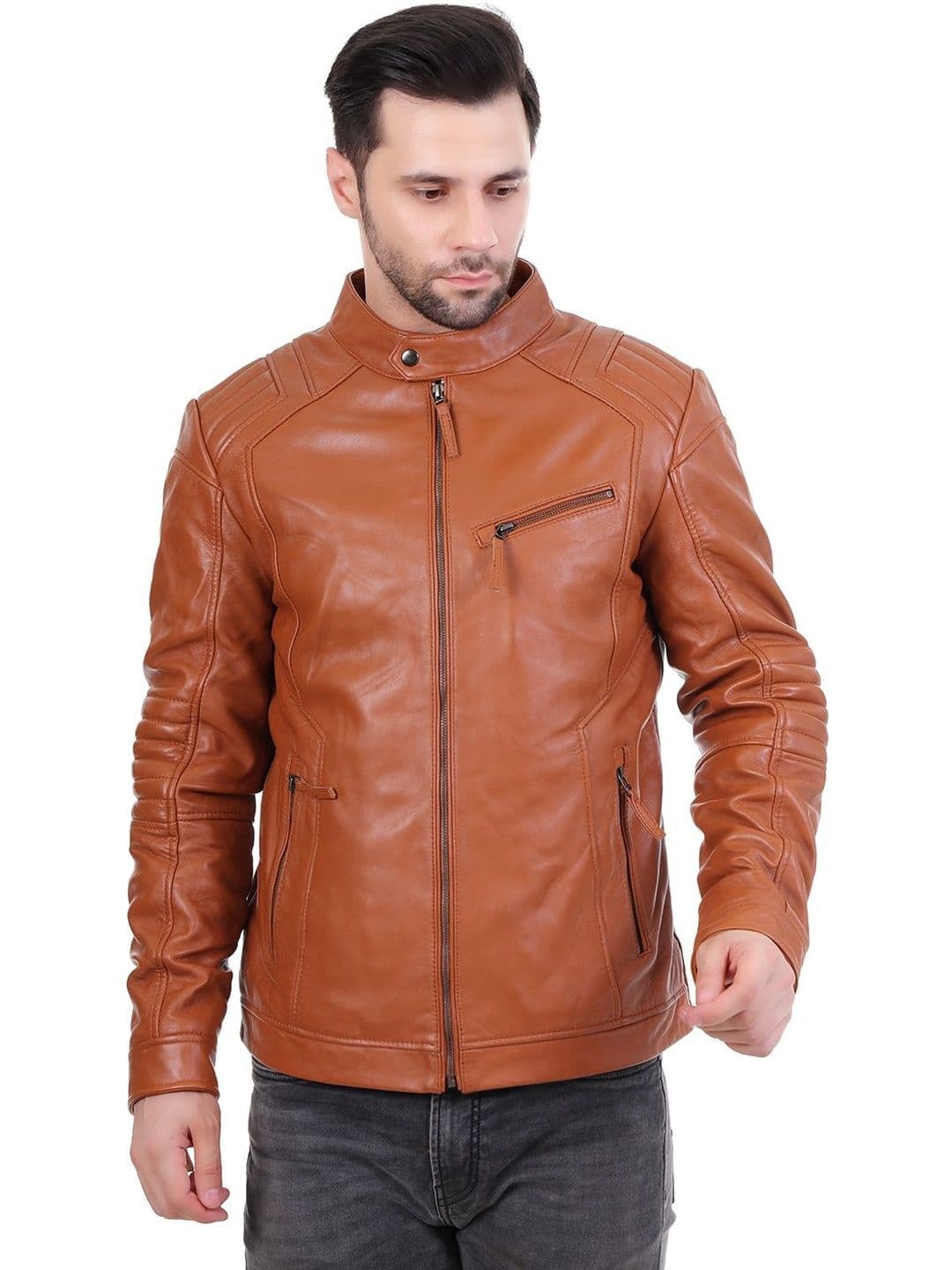 COOL EQUAL Men Leather Lightweight e-Dry Technology Biker Jacket - view 1