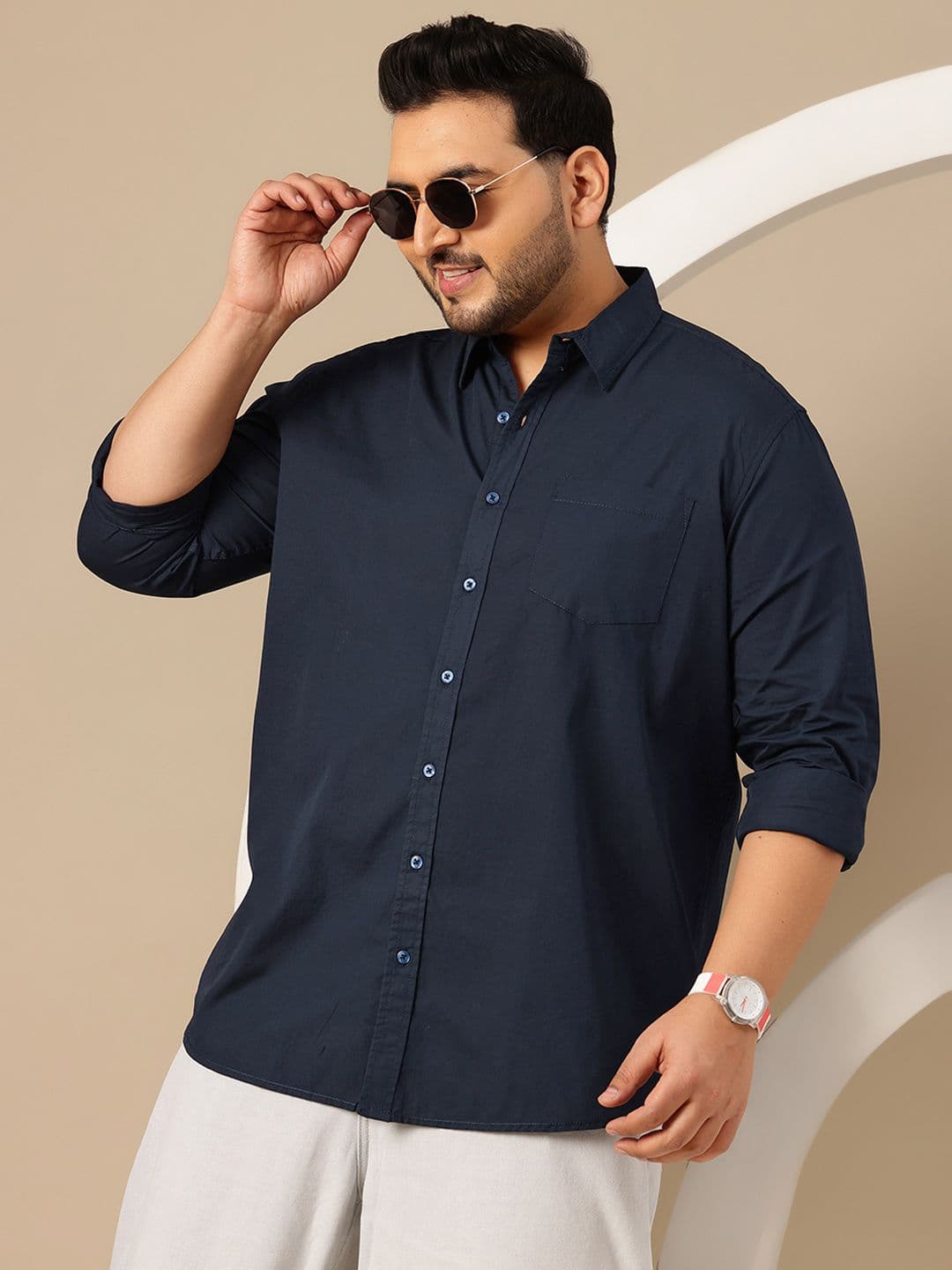 Sztori Plus Size Spread Collar Pure Cotton Shirt - view 1