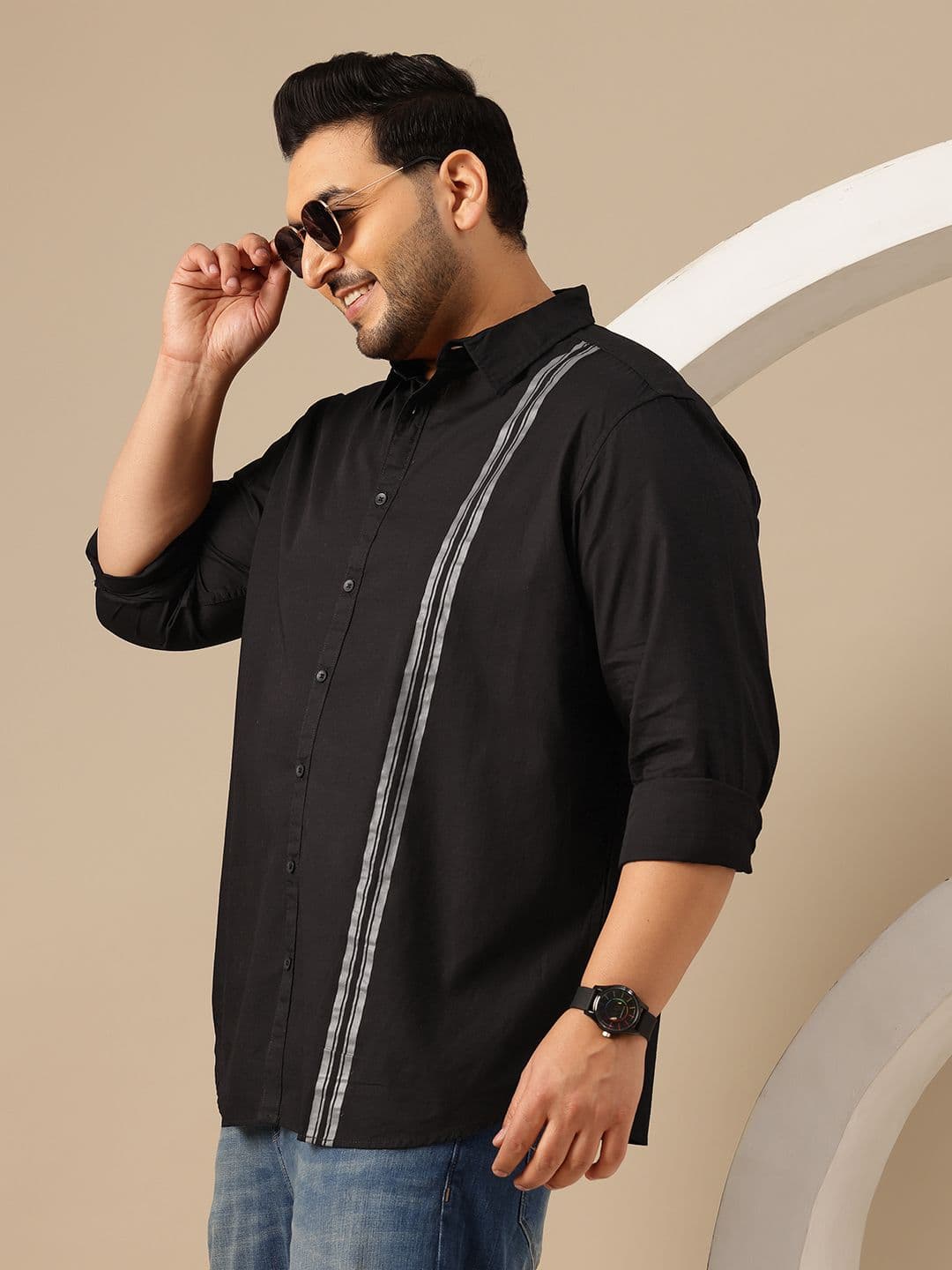 Sztori Plus Size Self Striped Spread Collar Shirt - view 1