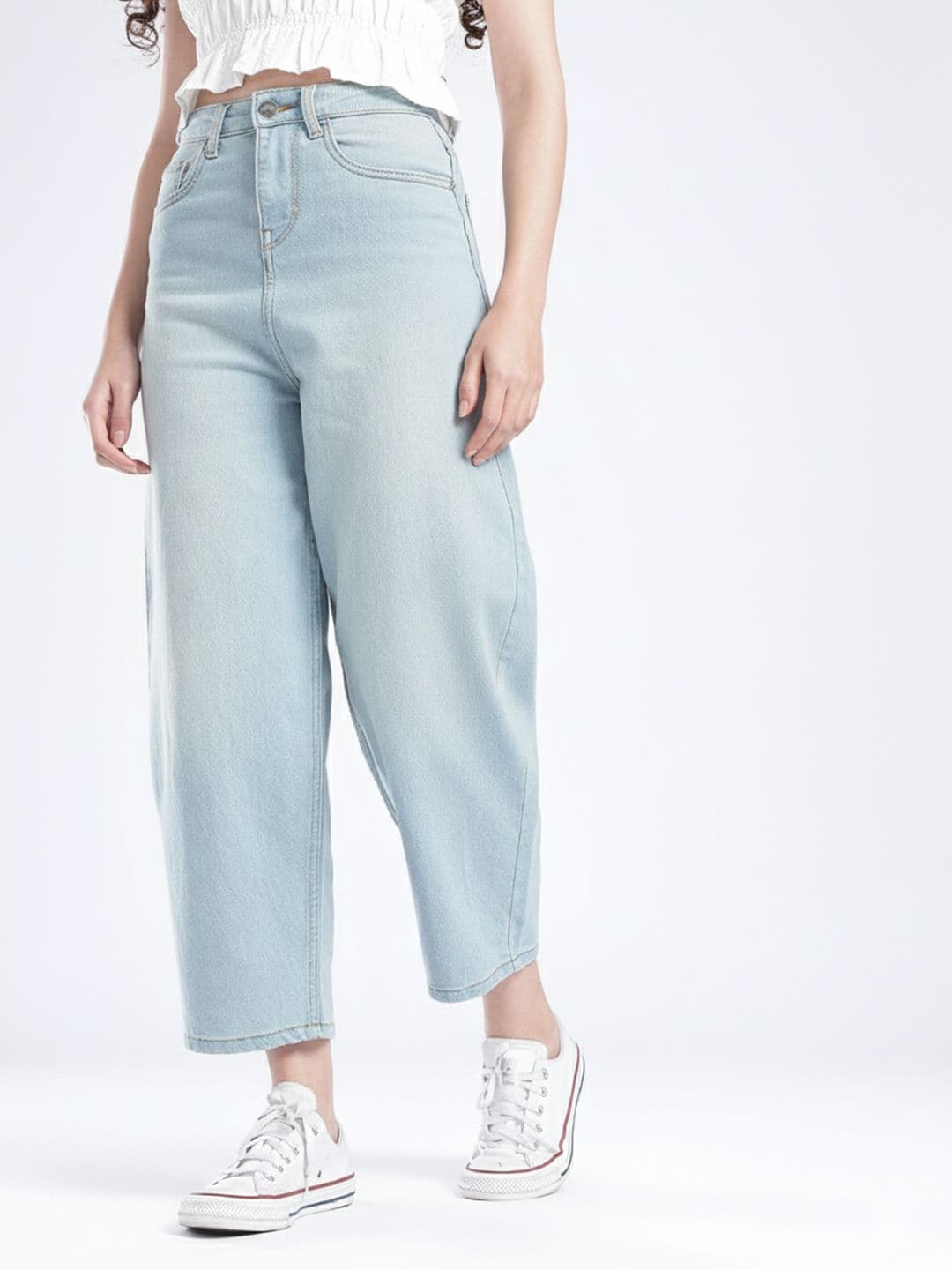 glitchez Women Barrel Fit Light Fade Stretchable Jeans - view 1