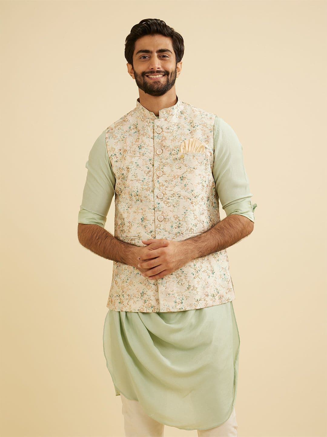 Manyavar Embroidered Art Silk Nehru Jacket - view 1