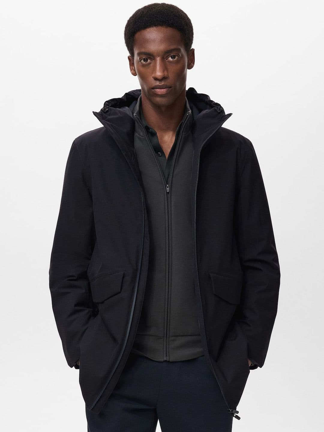 MANGO MAN Men Longline Packable Hooded Tailored Jacket - view 1