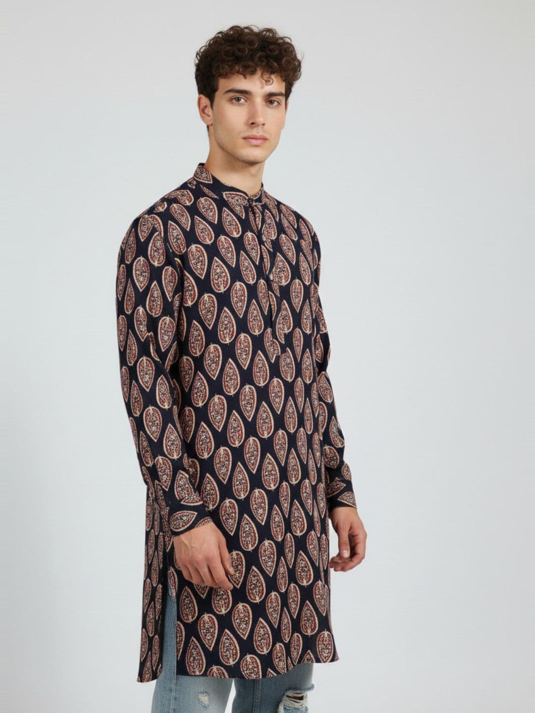 Anouk Rustic Ethnic Motifs Printed Band Collar Straight Kurta - view 1