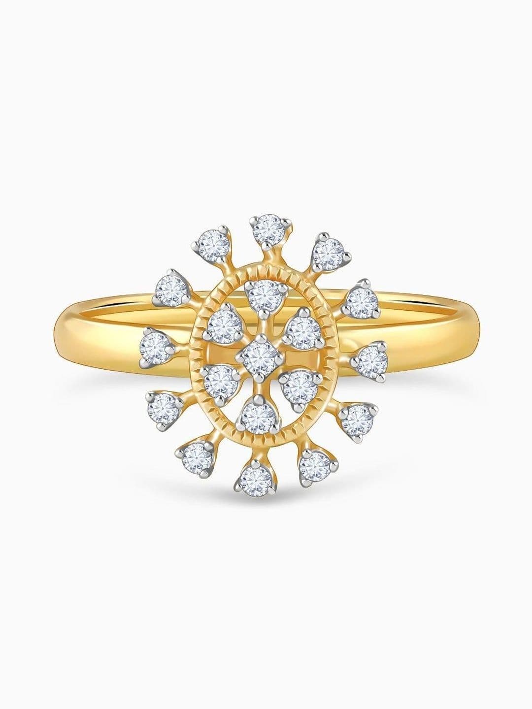 GIVA 14KT Gold Radiant Wheel Diamond Studded Ring - 1.15 g - view 1