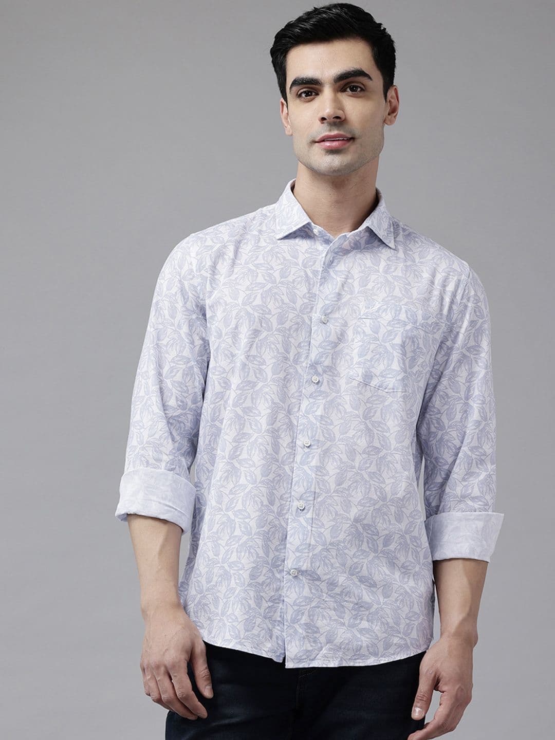 Blackberrys Floral Printed Spread Collar Slim Fit Pure Cotton Shirt - view 1