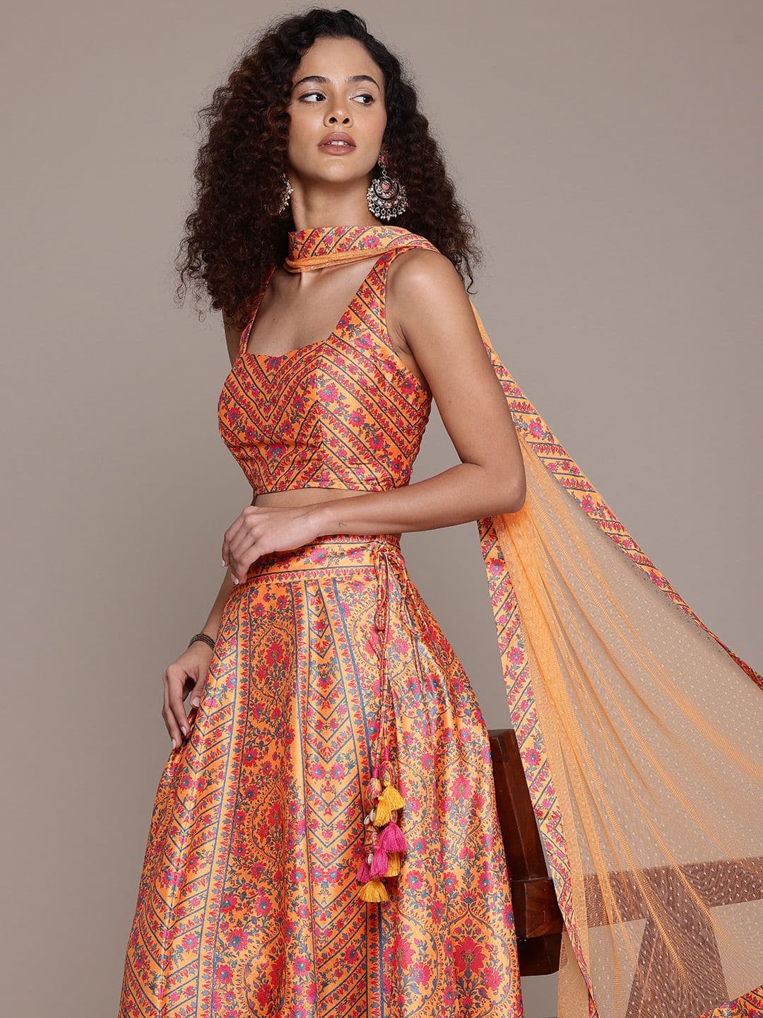 aarke Ritu Kumar Floral Printed Lehenga & Blouse With Dupatta with Tassels - view 1