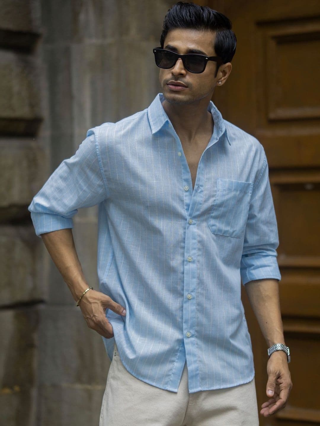 Powerlook Cotton Striped Polyester Long Sleeves Shirt - view 1