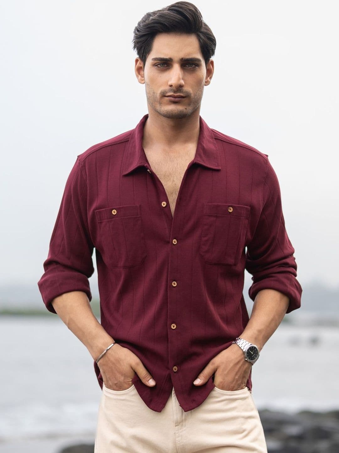 Powerlook d Knitted Striped Cotton Long Sleeves Shirt - view 1
