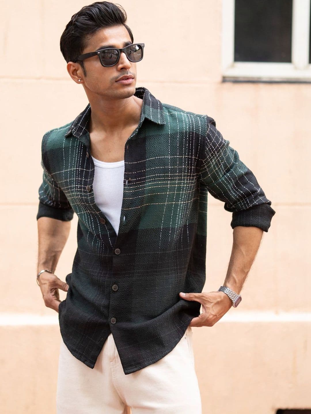 Powerlook Ombre Checks Tartan Cotton Long Sleeves Shirt - view 1