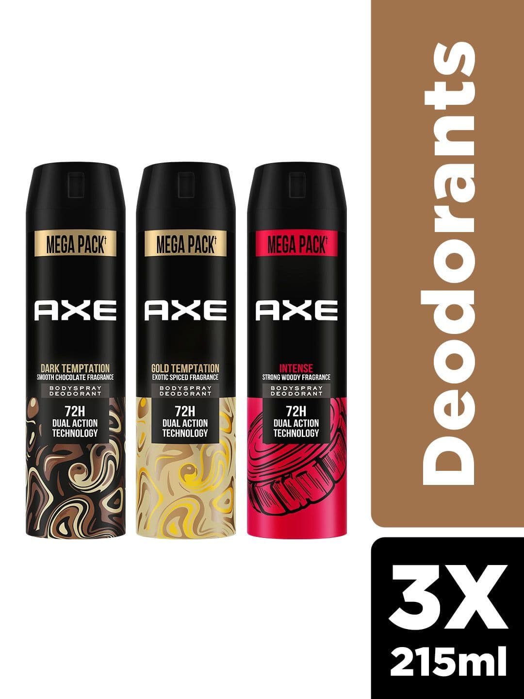 AXE Men Set of 3 Deodorant Spray 215ml each - Gold Temptation + Dark Temptation + Intense - view 1