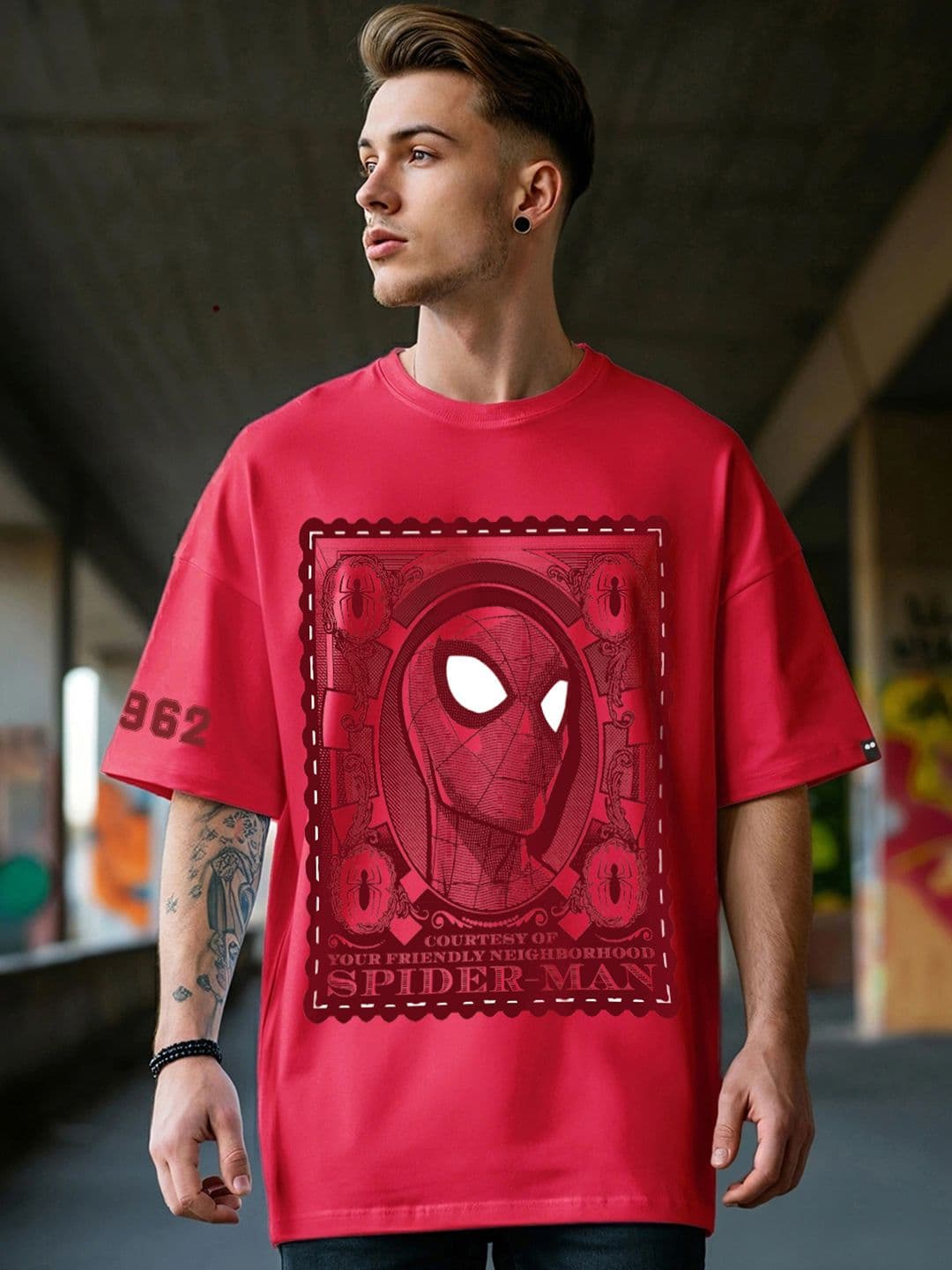 Bewakoof Men Spider-Man Graphic Printed Round Neck Cotton Oversized T-shirt - view 1