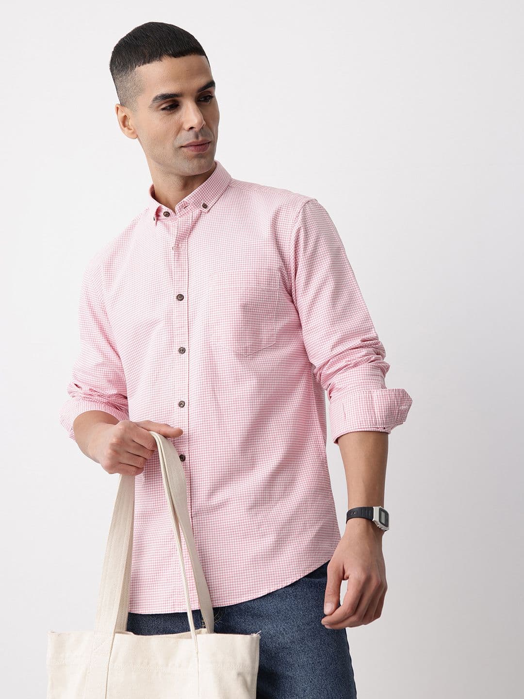 Mast & Harbour Gingham Checked Pure Cotton Casual Shirt - view 1