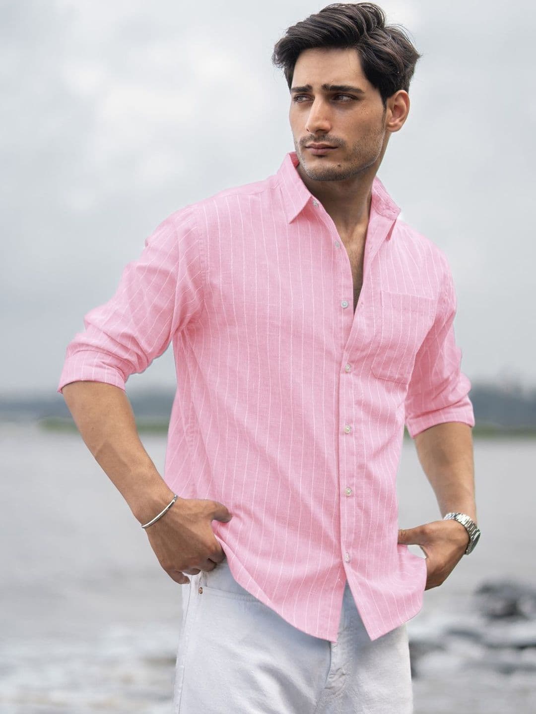 Powerlook Lightweight Cotton Striped Polyester Long Sleeves Shirt - view 1