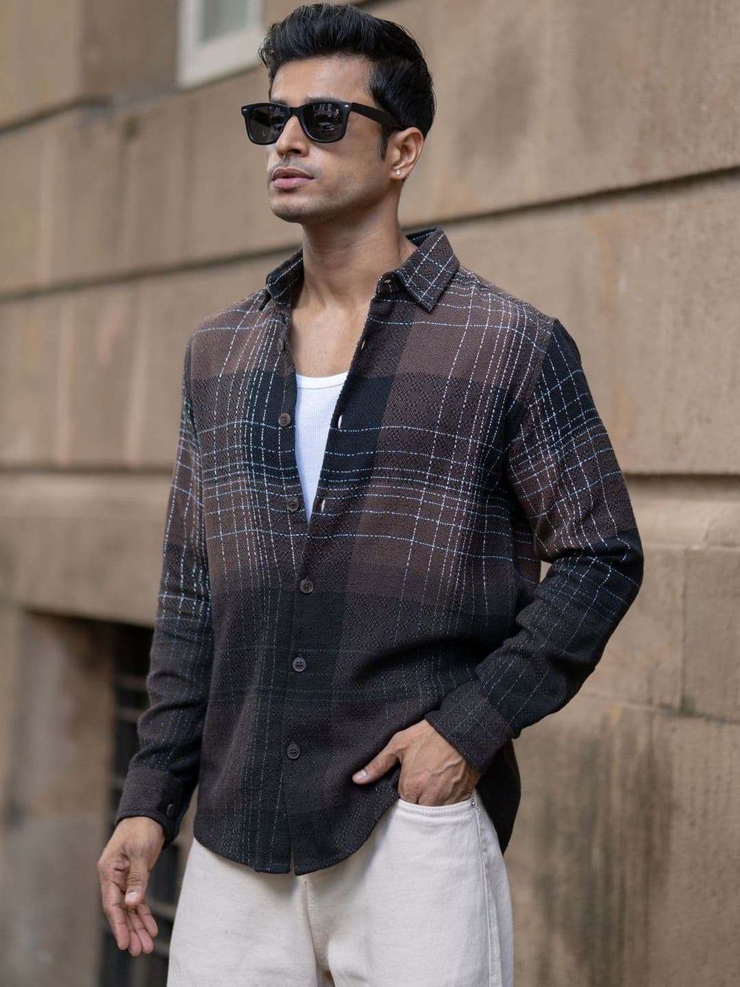Powerlook Ombre Checks Tartan Cotton Long Sleeves Shirt - view 1