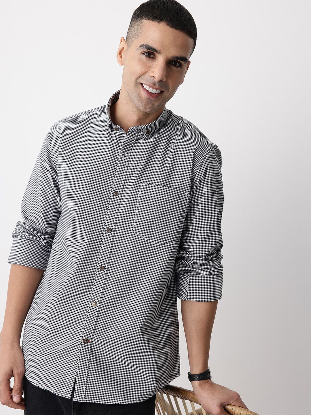 Mast & Harbour Micro Checked Pure Cotton Casual Shirt - view 1