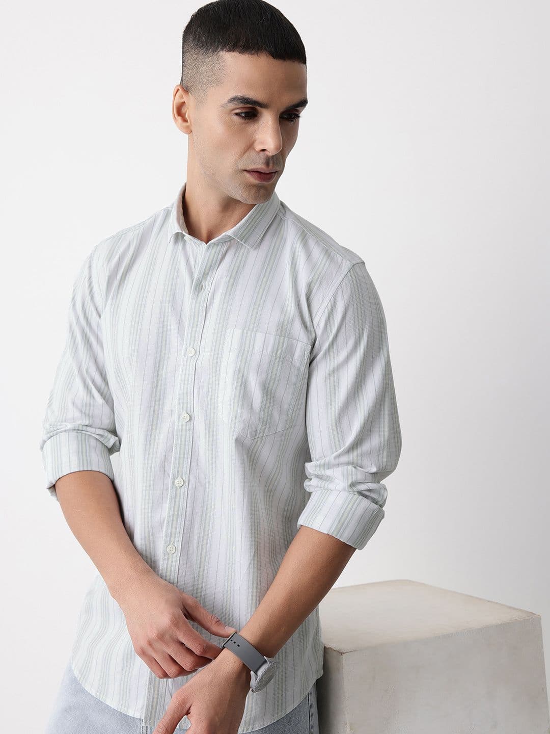 Mast & Harbour Striped Pure Cotton Casual Shirt - view 1