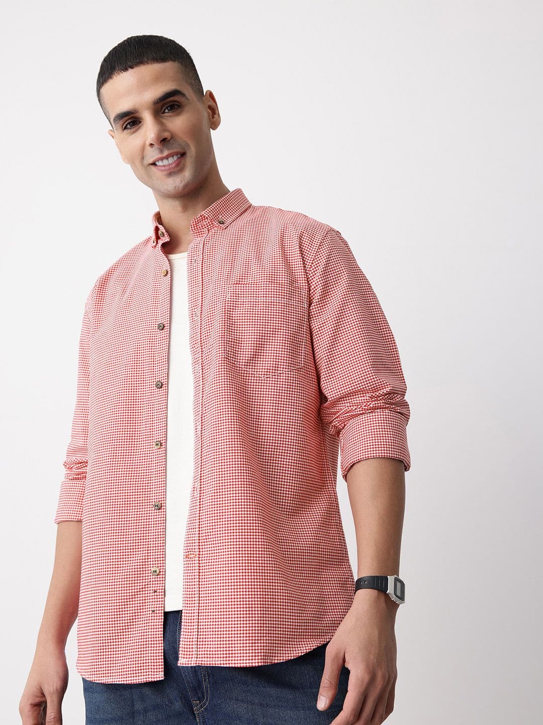 Mast & Harbour Micro Checked Pure Cotton Casual Shirt - view 1