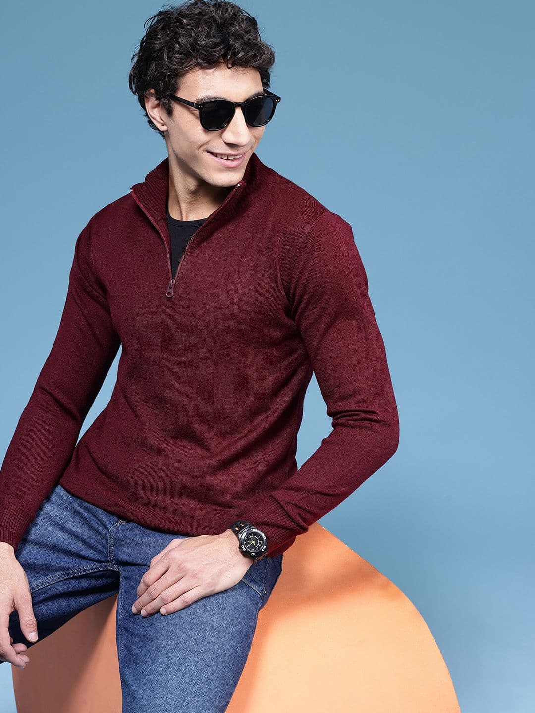 HERE&NOW Mock Collar Knitted Sweaters