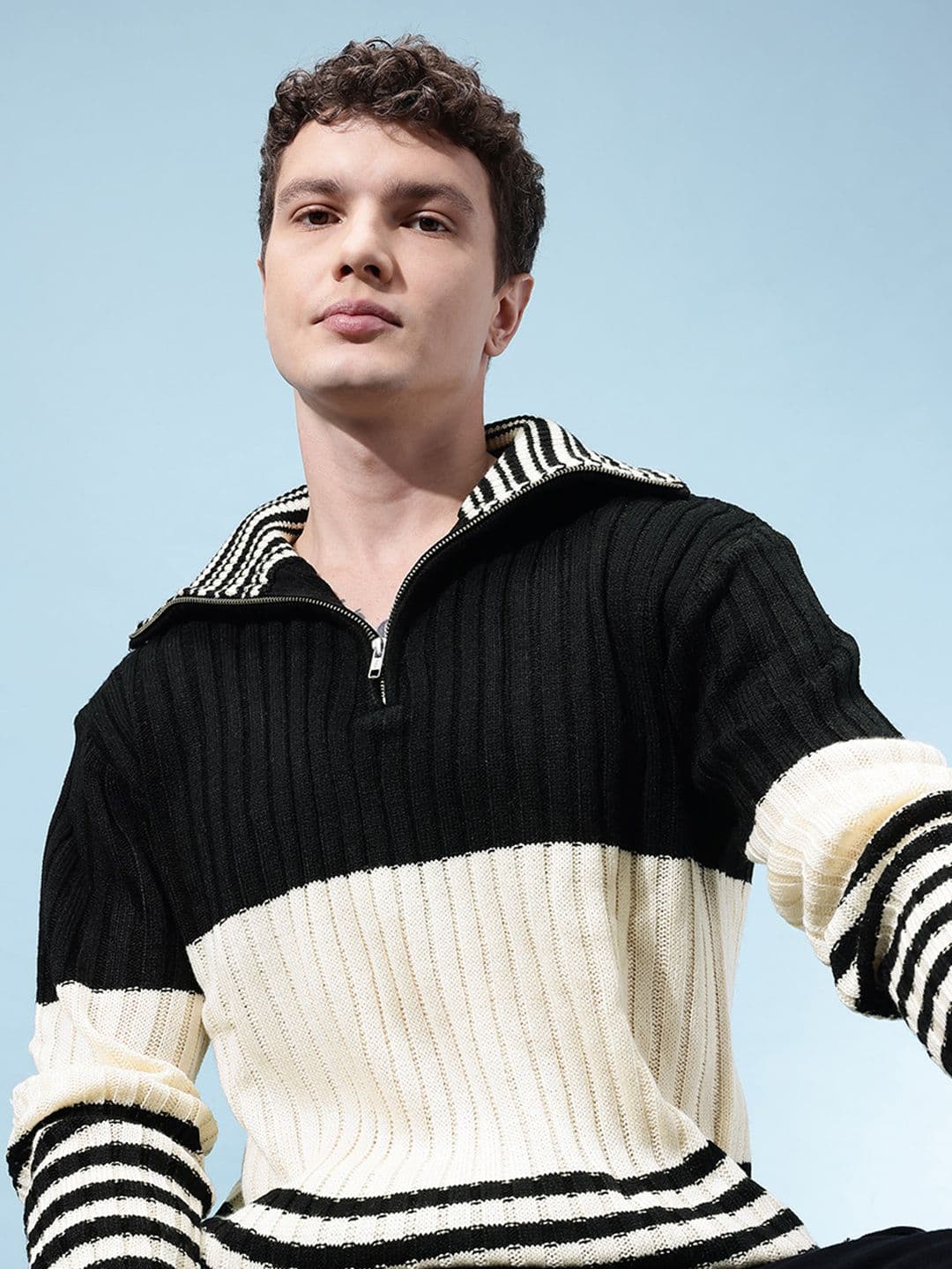 glitchez Mock Collar Colourblocked Relaxed Pullover - view 1