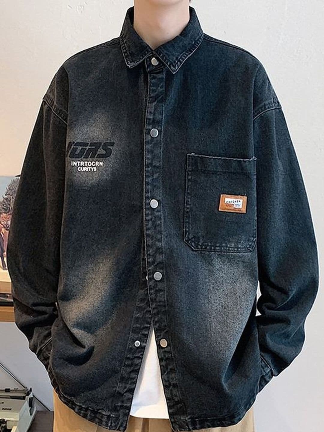 StyleCast Men Denim Jacket with Patchwork - view 1