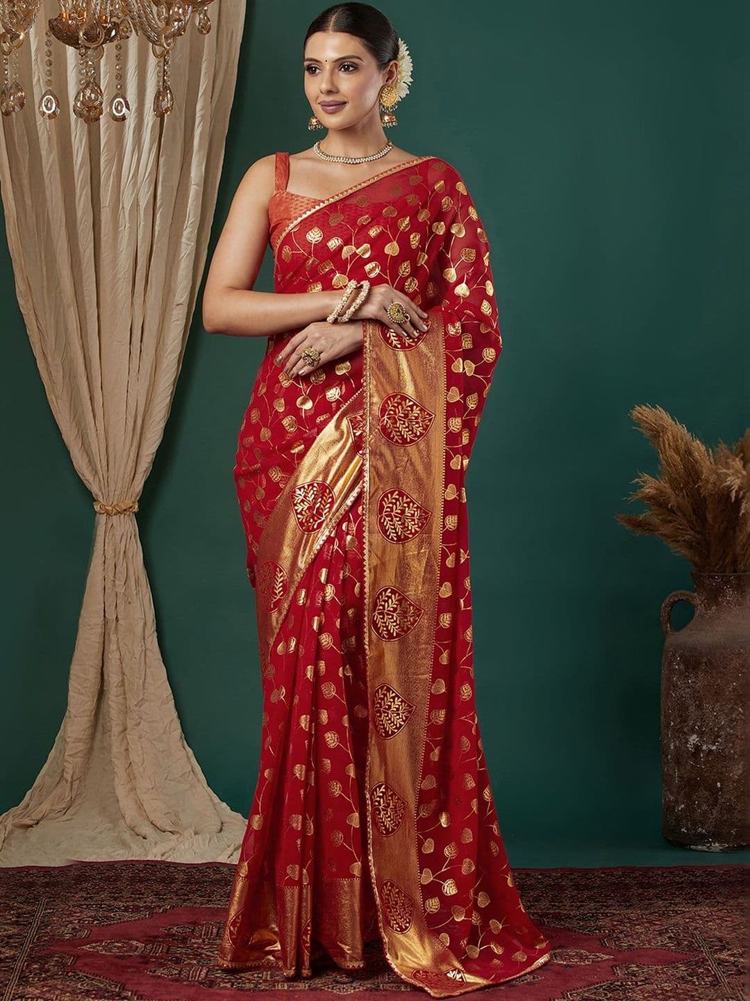 SANISA Ethnic Motifs Zari Poly Georgette Heavy Work Saree - view 1