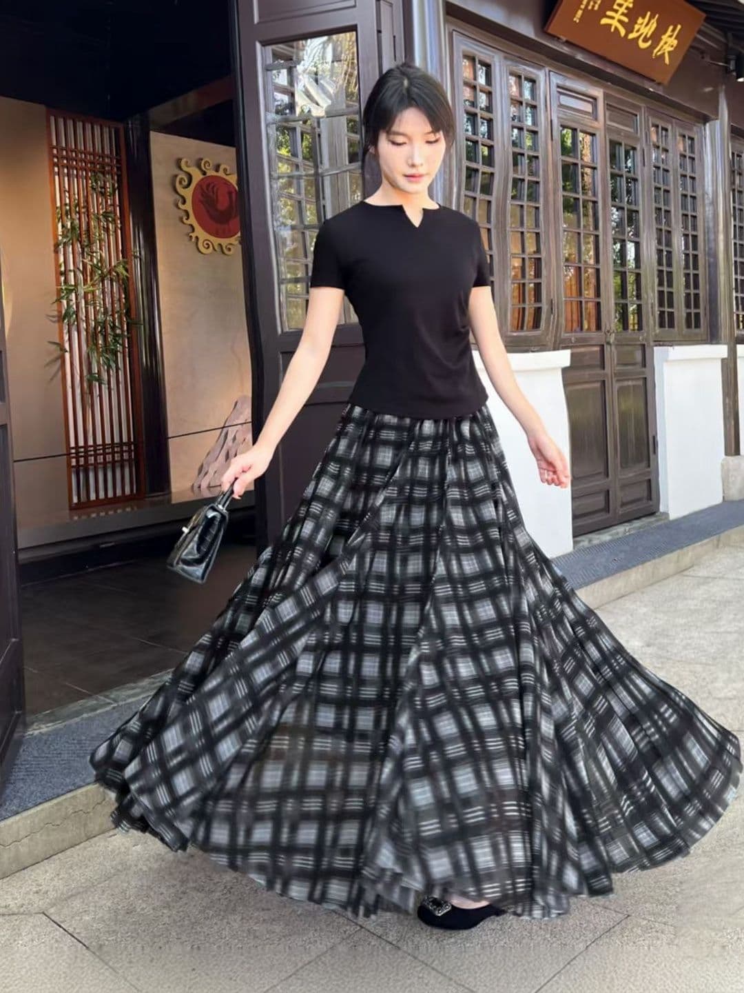 StyleCast x Revolte Checked Flared Maxi Skirts - view 1