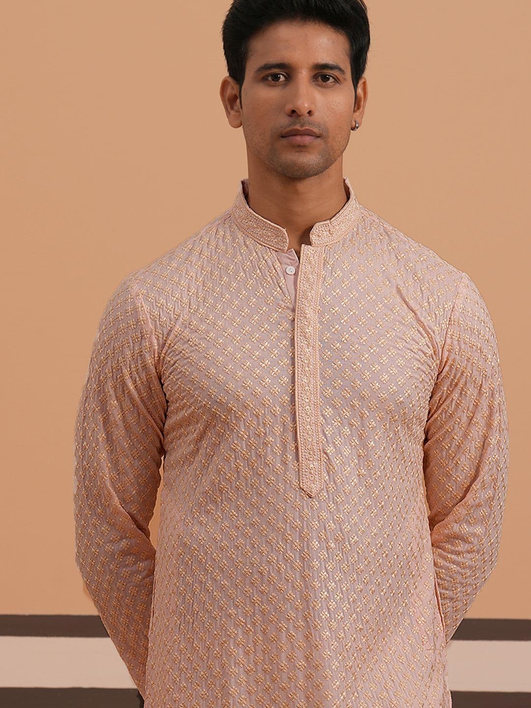 Jompers Men Geometric Embroidered Thread Work Kurta - view 1