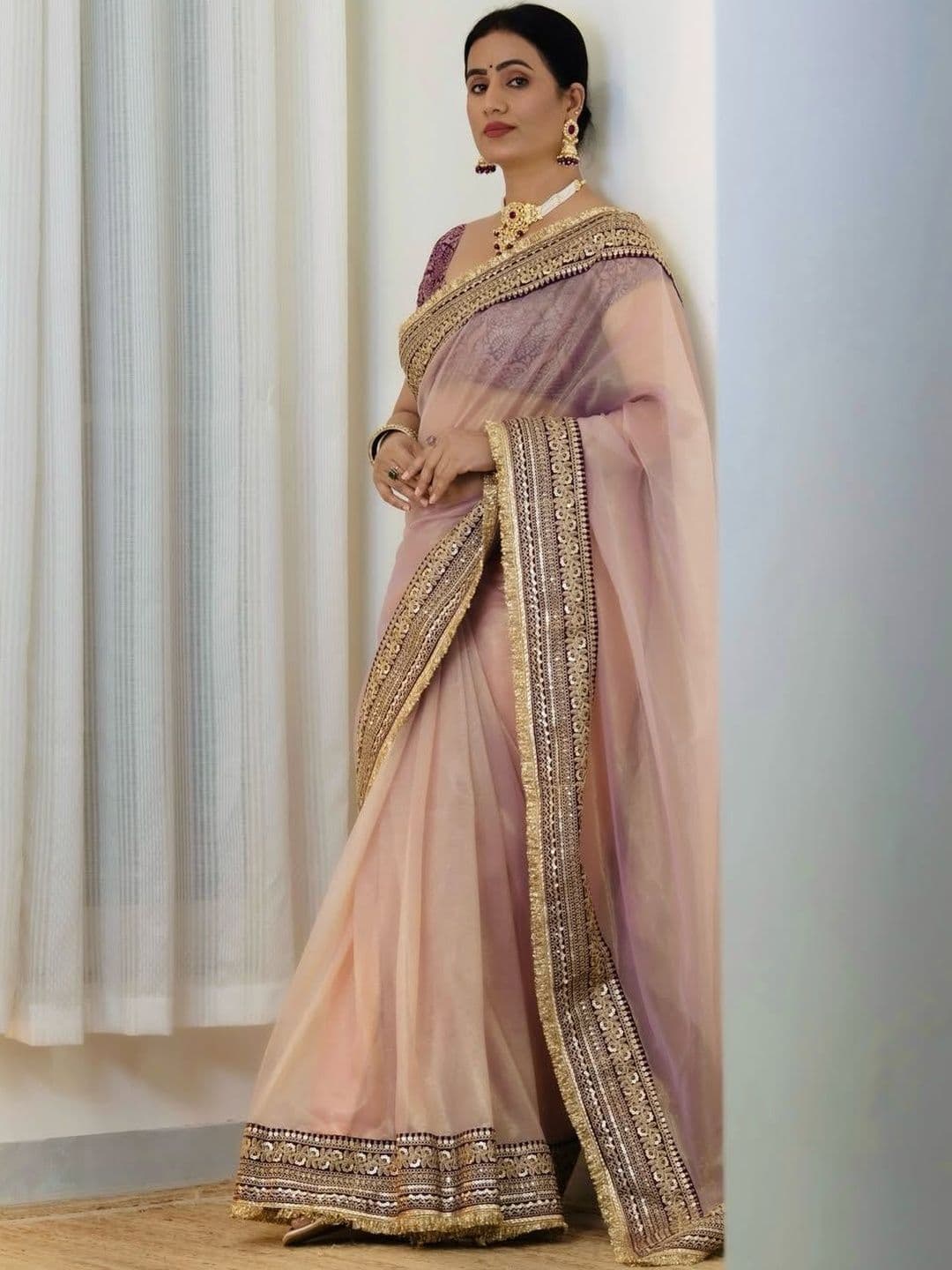 Munir Embellished Zari Net Heavy Work Saree - view 1