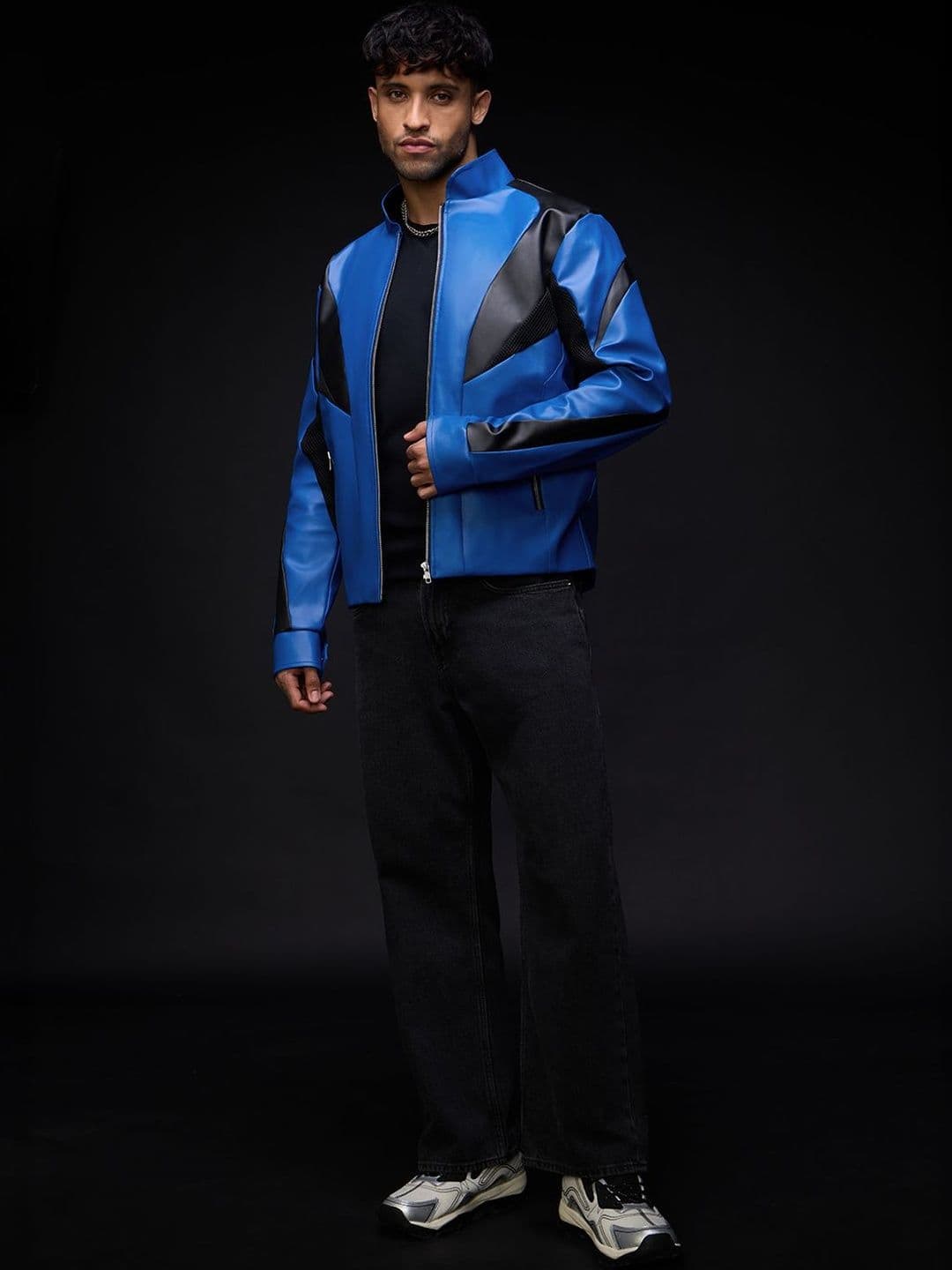 The Souled Store Men Regular Fit Colourblocked Blue Biker Jackets - view 1