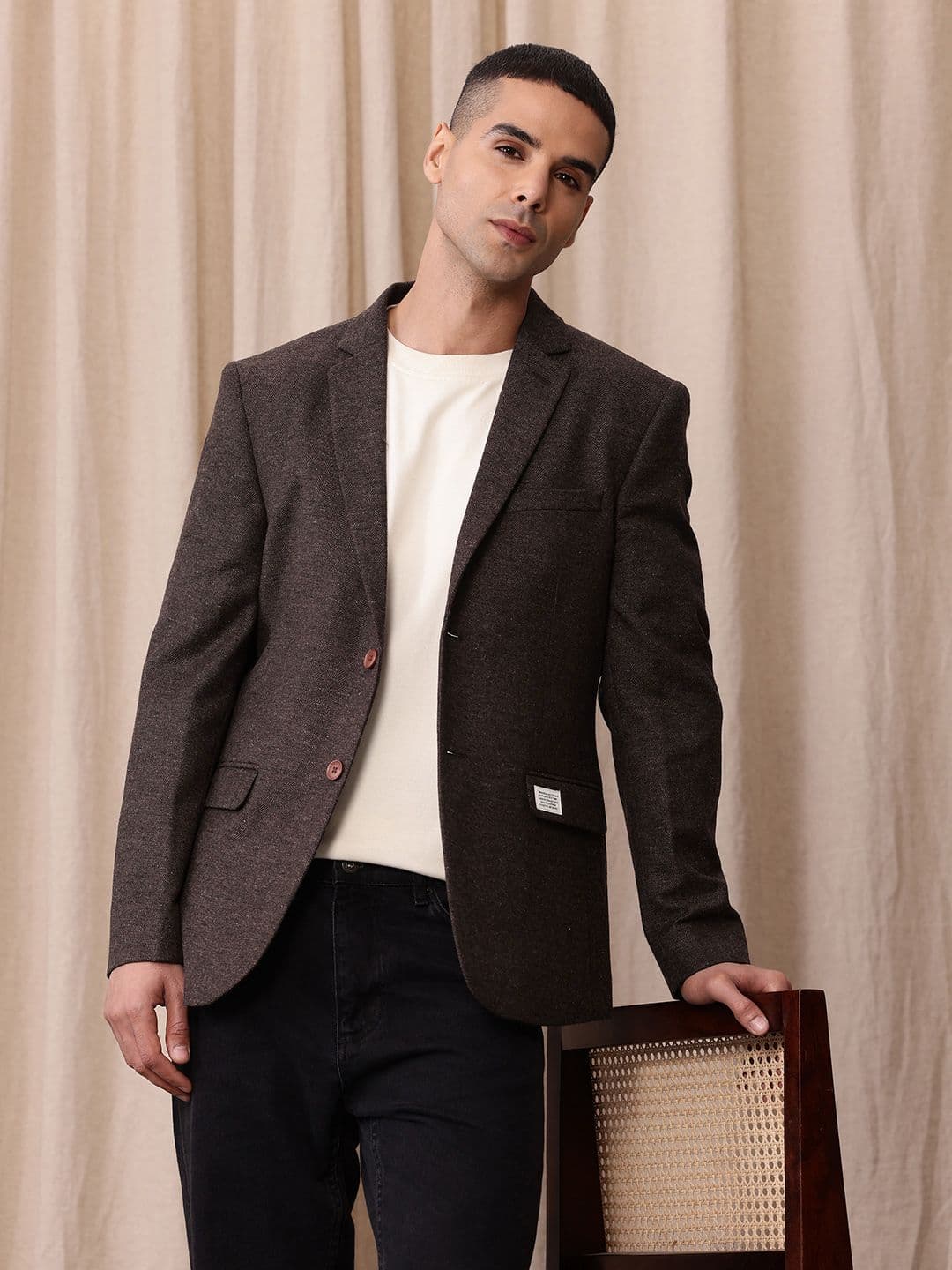 Mr Bowerbird Self Design Textured Tweed Single-Breasted Casual Blazer - view 1