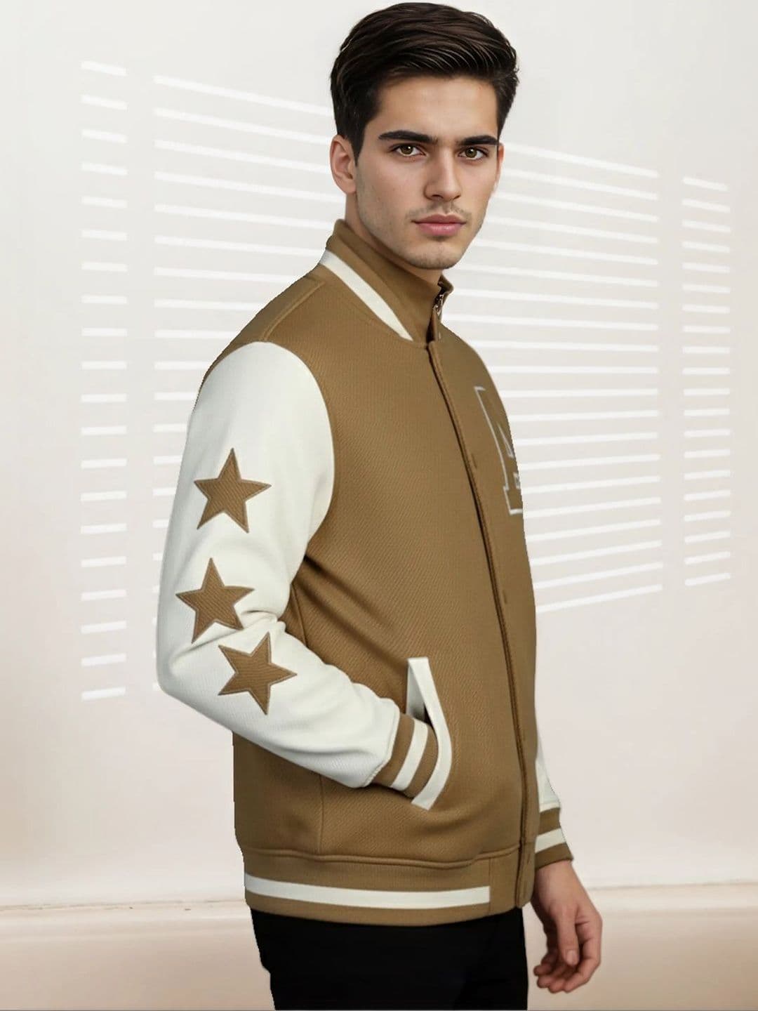 Mast & Harbour Men Brand Logo Colourblocked Woollen Varsity Jacket with Embroidered - view 1