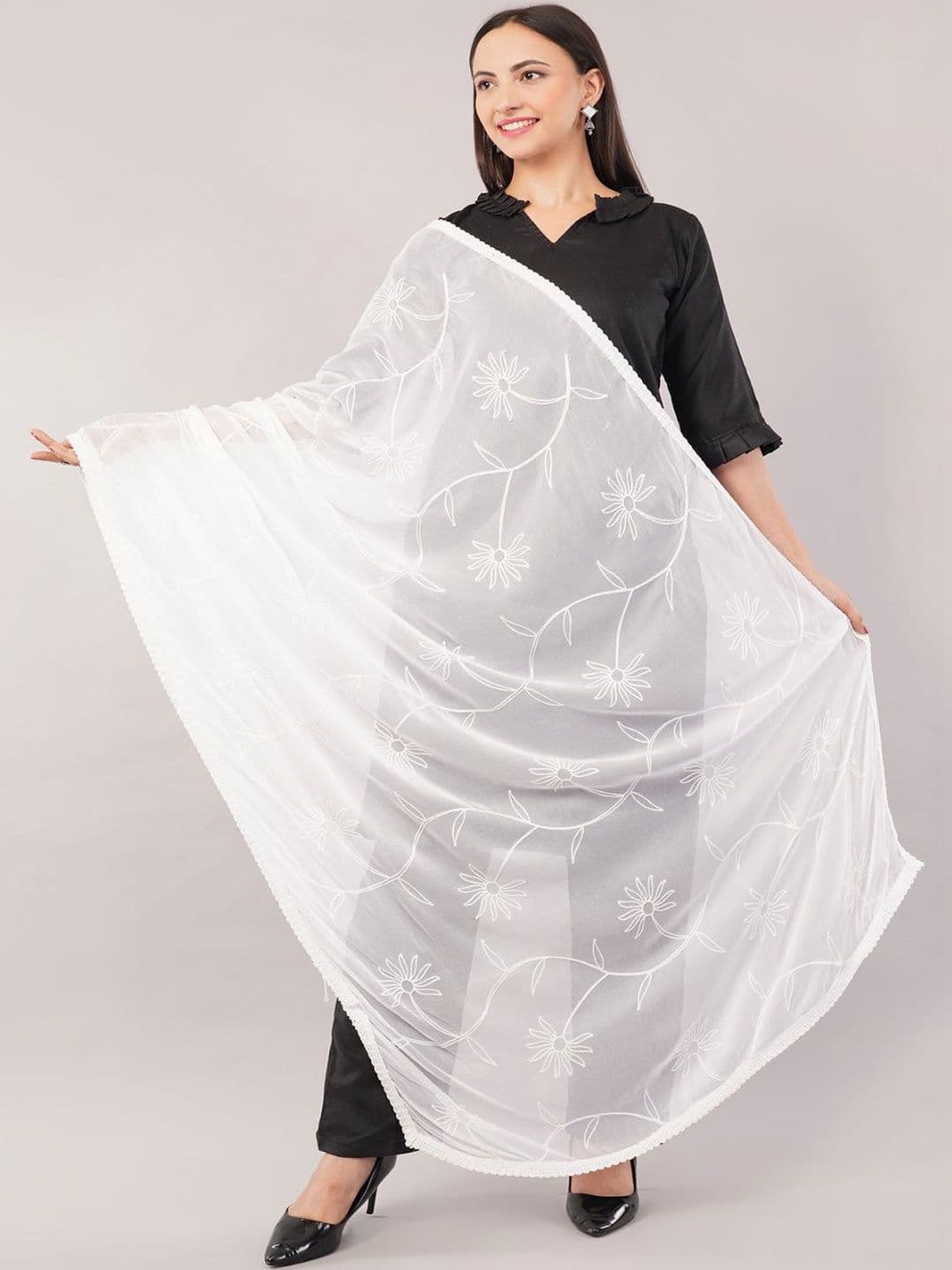 IVAARA Women Chiffon Dyable Floral Embroidered Thread Work Dupatta - view 1