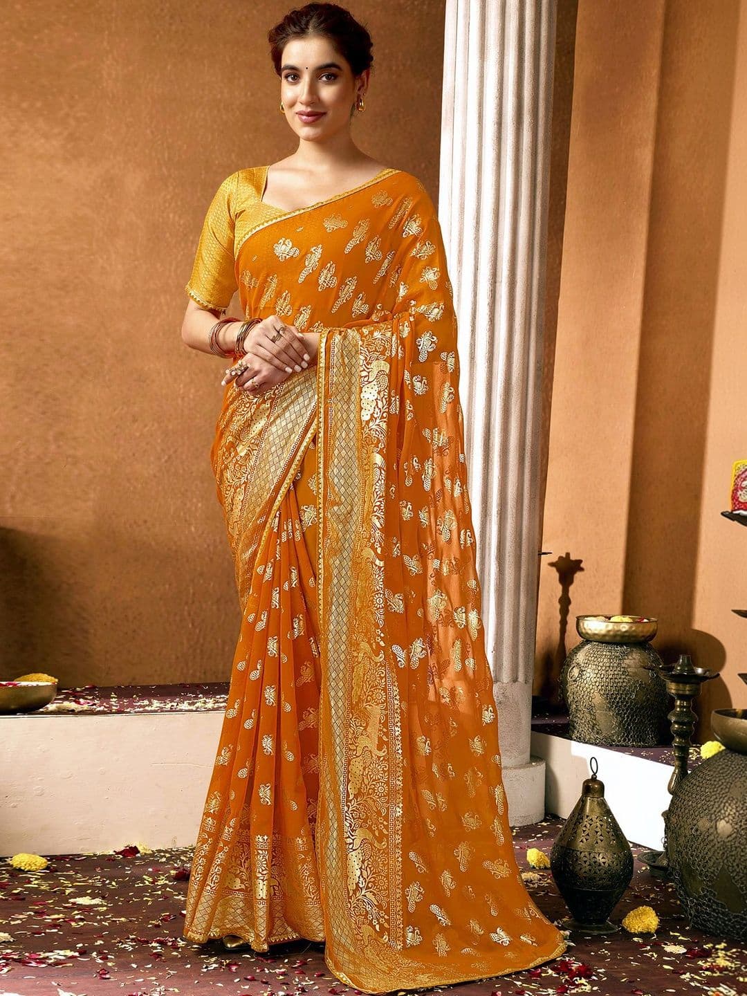 SANISA Ethnic Motifs Zari Poly Georgette Designer Saree - view 1