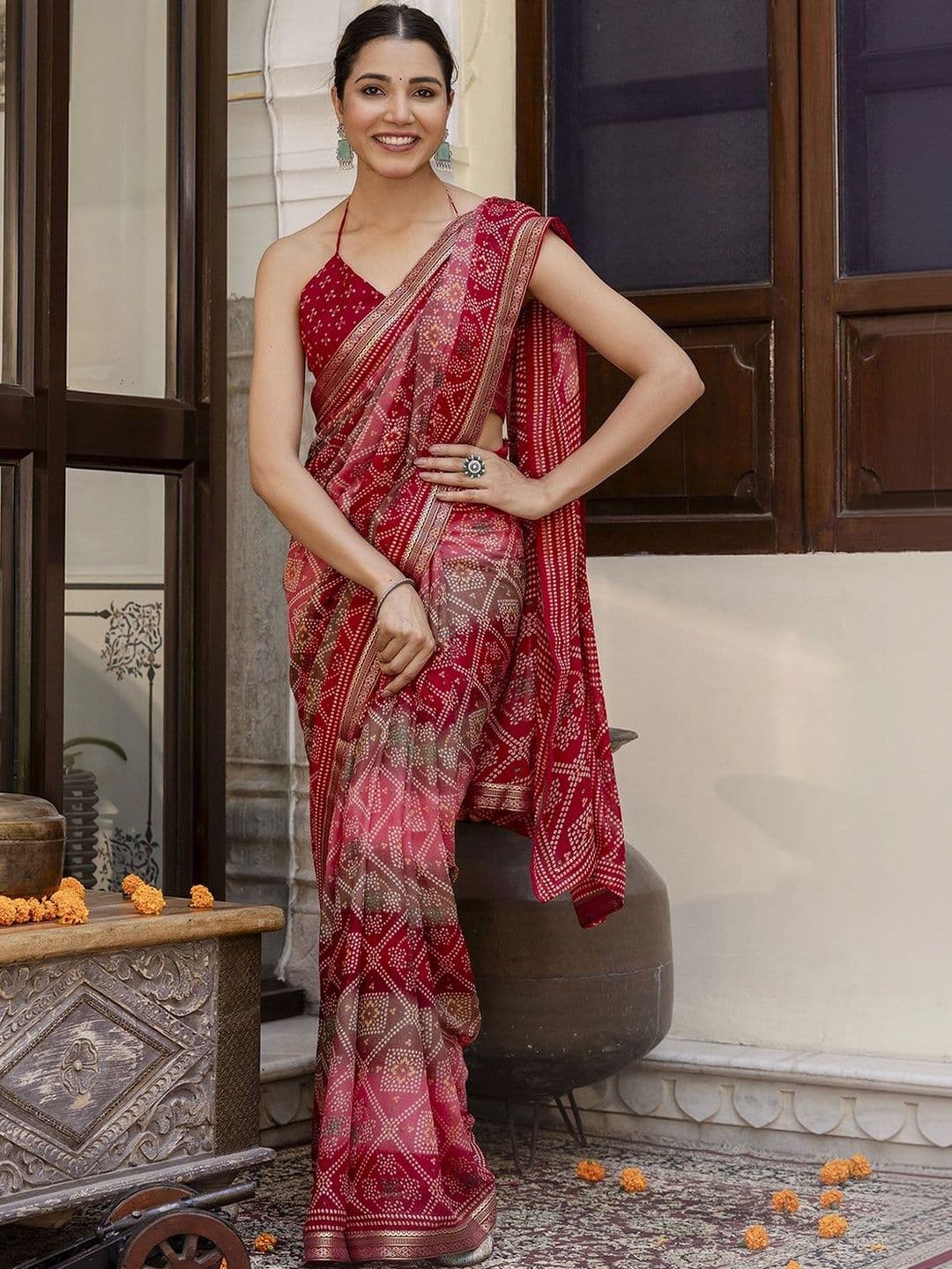 SANISA Bandhani Poly Georgette Saree - view 1