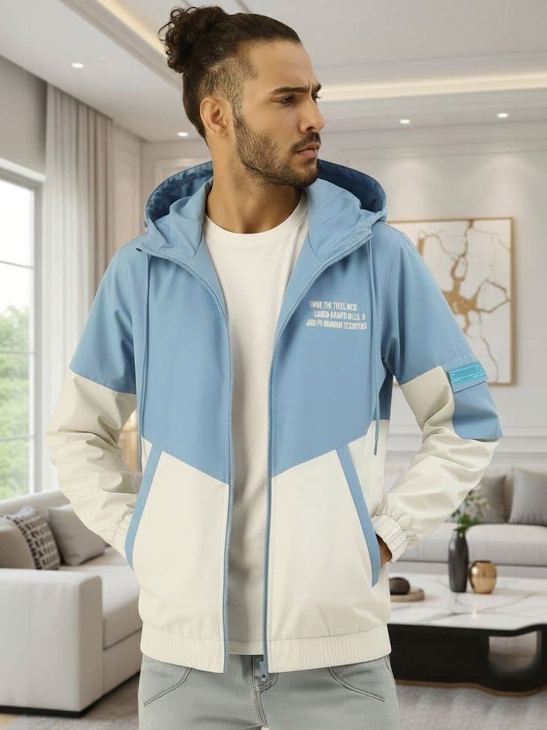 VERTICALS Men Typography Colourblocked Lightweight Sporty Jacket - view 1