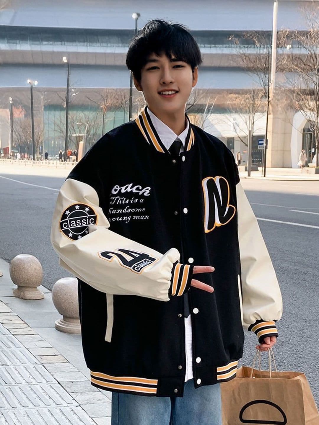 StyleCast Men Graphic Colourblocked Varsity Jacket - view 1